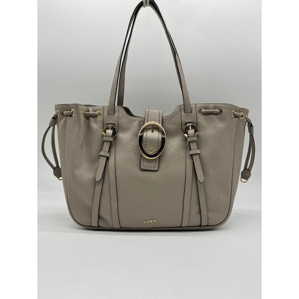 LODIS Cabo pebbled leather satchel tote shoulder bag + Dust bag ASH GRAY